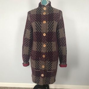 Free People Long Button Cardigan Medium Plaid